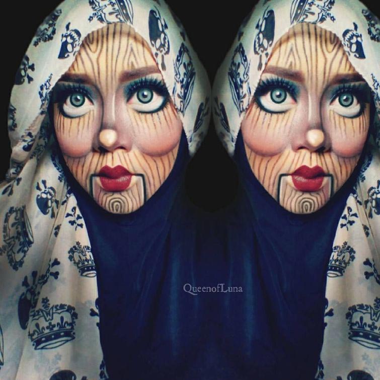 queenofluna, Сарасвати, визажит превращает себя при помощи хиджаба, визажист диснеевские принцессы хиджаб, перевоплощения при помощи хиджаба, превращение персон