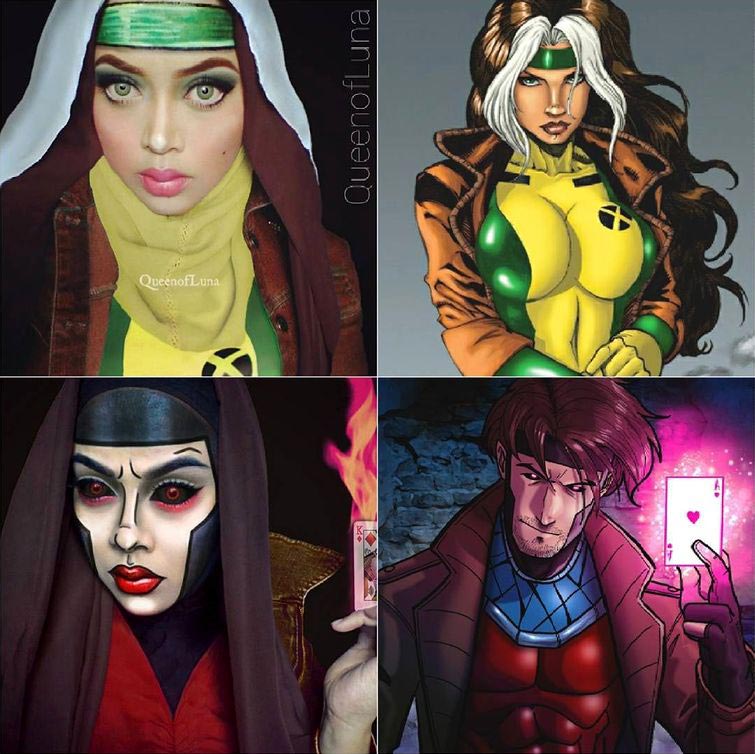 queenofluna, Сарасвати, визажит превращает себя при помощи хиджаба, визажист диснеевские принцессы хиджаб, перевоплощения при помощи хиджаба, превращение персон