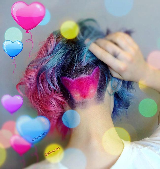 парикмахер Алия Аскарова, красочные прически, животные выбритые на затылках