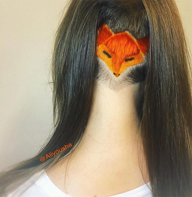 парикмахер Алия Аскарова, красочные прически, животные выбритые на затылках