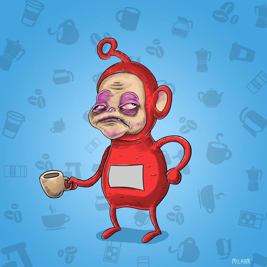 Художник показал, как выглядят мультяшные герои перед тем, как выпить свой утренний кофе как выглядят мультяшные герои перед тем как выпить кофе, герои мультфильмов перед тем как выпить кофе, Сэм Милэм, Sam Milham