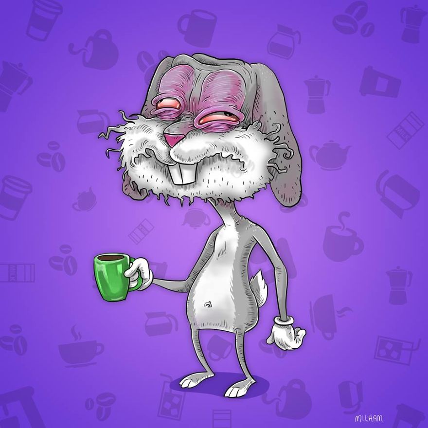 Художник показал, как выглядят мультяшные герои перед тем, как выпить свой утренний кофе как выглядят мультяшные герои перед тем как выпить кофе, герои мультфильмов перед тем как выпить кофе, Сэм Милэм, Sam Milham