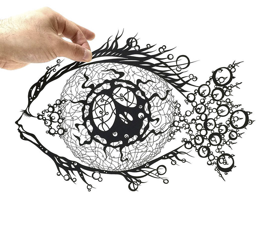 детальные бумажные картины, японский художник вырезает бумажные узоры, Риу, Riu