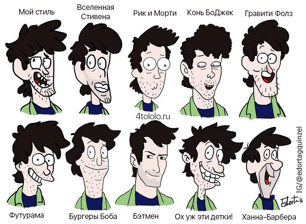 Художники перерисовывают свои портреты в стилях популярных мультфильмов и это очень забавно художники меняют стили, художники перерисовывают свои портерты в стилях разных мультфильмов, #stylechallenge