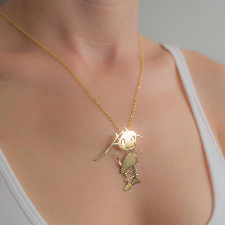 детские каракули в ювелирные изделия, детские рисунки в ювелирные изделия, детские каракули украшения