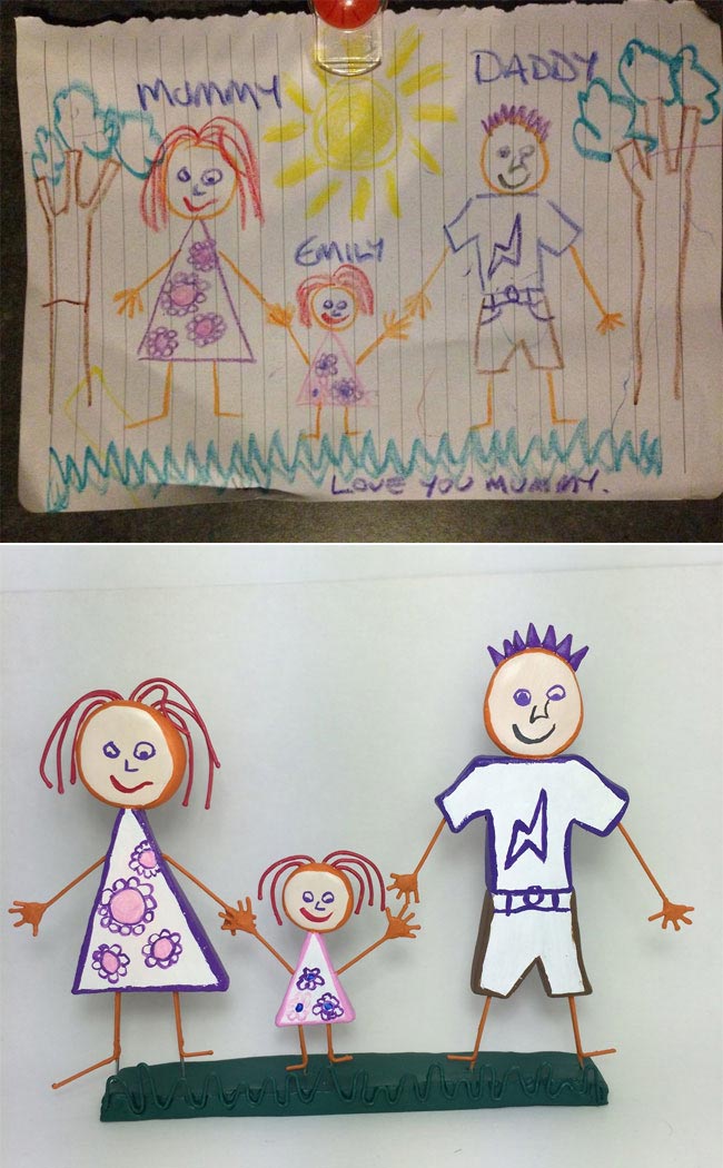 детские каракули в реальные статуэтки, детские рисунки в фигурки