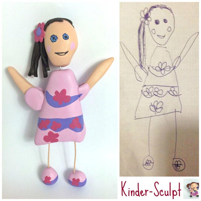 детские каракули в реальные статуэтки, детские рисунки в фигурки