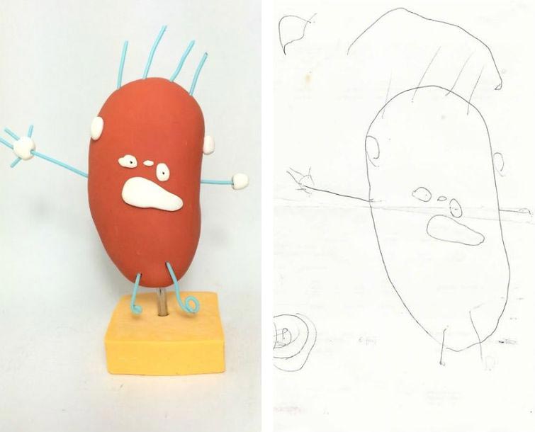 детские каракули в реальные статуэтки, детские рисунки в фигурки