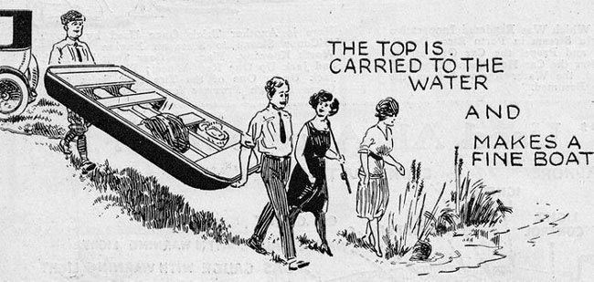 автомобиль 1923 года превращался в лодку, превращение автомобиля в лодку