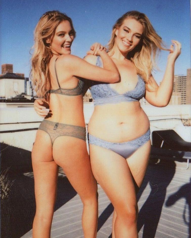 Эти модели с совершенно разными размерами снимаются вместе, чтобы люди перестали сравнивать друг друга Джорджия Гиббс, Кейт Уазли, модели разных размеров, модели с разными размерами