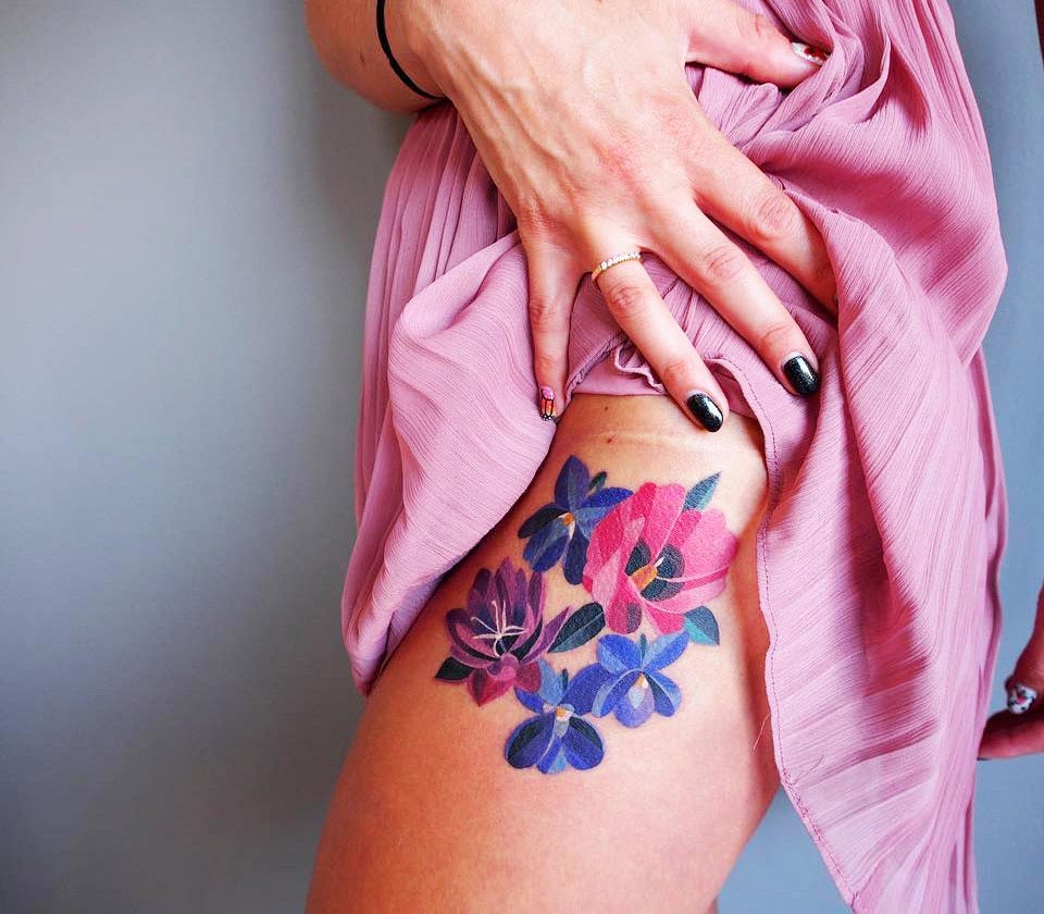 Цветочные татуировки, акварельные татуировки, тату с цветами