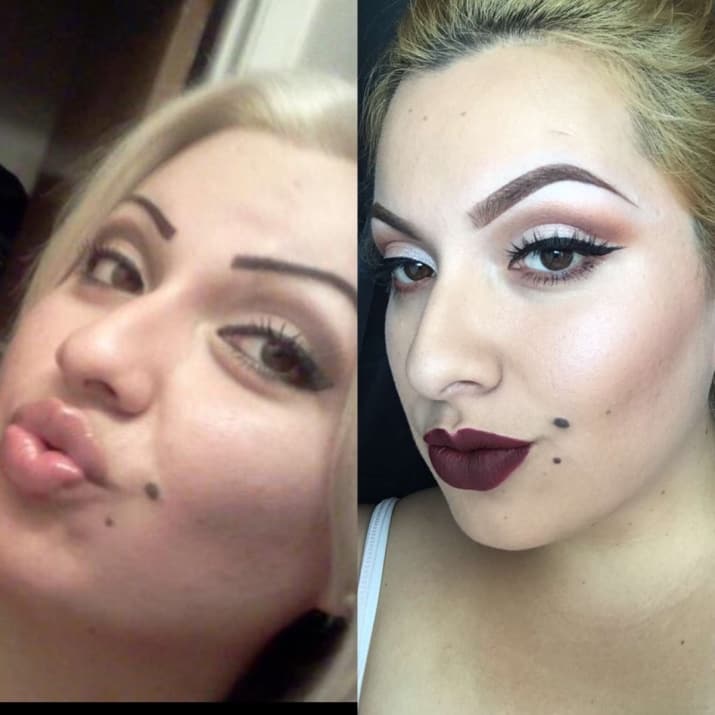 девушки до и после макияжа, девушки улучившие свой макияж