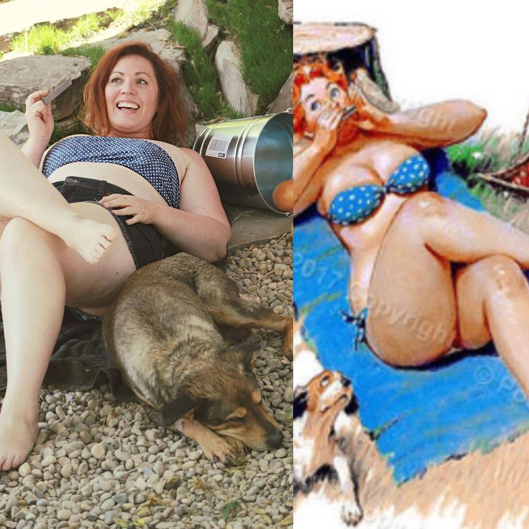 Банни Люсиль, Bunny Lucille, пинап модель размера плюс, воссоздала пинап Хильда, воссоздала пинап иллюстрации