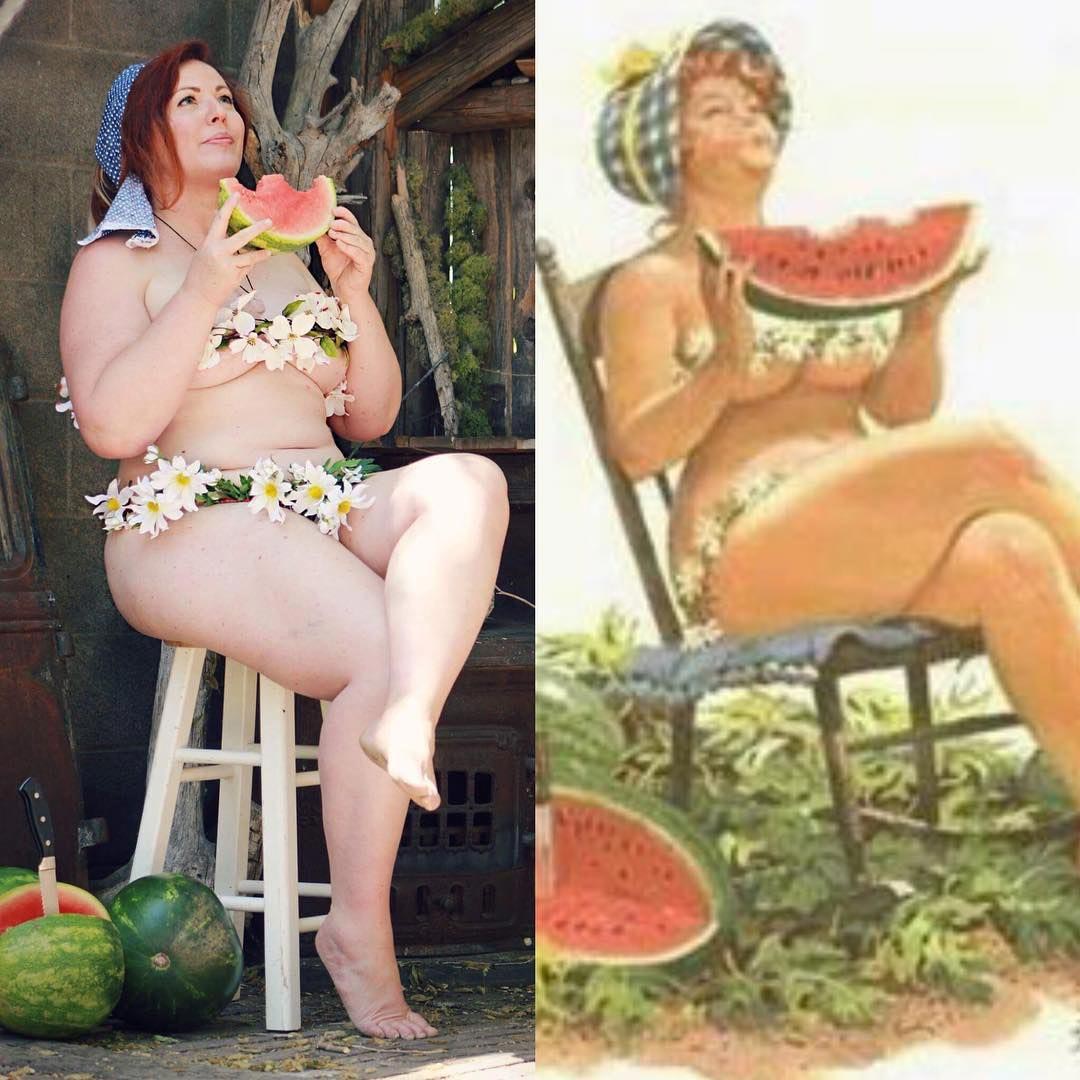 Банни Люсиль, Bunny Lucille, пинап модель размера плюс, воссоздала пинап Хильда, воссоздала пинап иллюстрации