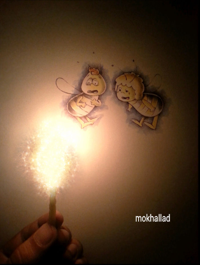 Художник комбинирует рисунки с реальной жизнью, буквально оживляя их Художник комбинирует рисунки с реальной жизнью, Мохаллад Хабиб