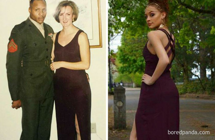 девшки надели выпускные платья своих мам, девушки в выпускных платьях мам