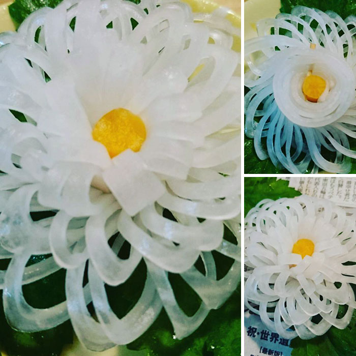 Японский художник вырезает узоры на овощах и фруктах, карвинг,  японский художник Гаку