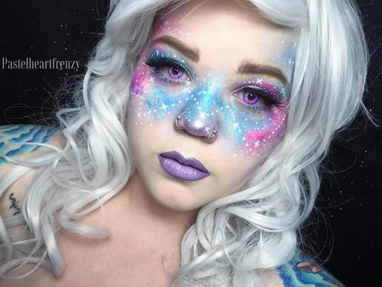 Галактический макияж, галактические веснушки, макияж космос, макияж вселенная
