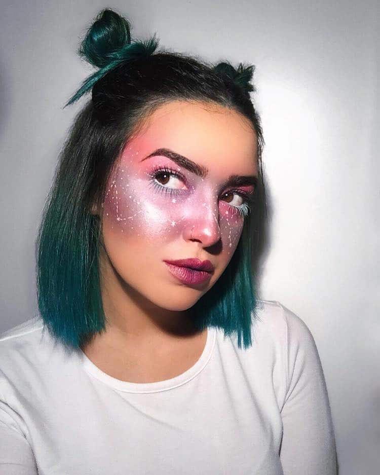 Галактический макияж, галактические веснушки, макияж космос, макияж вселенная