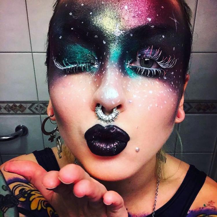 Галактический макияж, галактические веснушки, макияж космос, макияж вселенная