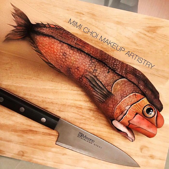 Девушка создаёт оптические иллюзии, девушка превращая себя в гамбургеры, Мими Чой, Mimi Choi