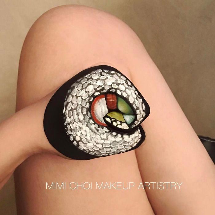 Девушка создаёт оптические иллюзии, девушка превращая себя в гамбургеры, Мими Чой, Mimi Choi