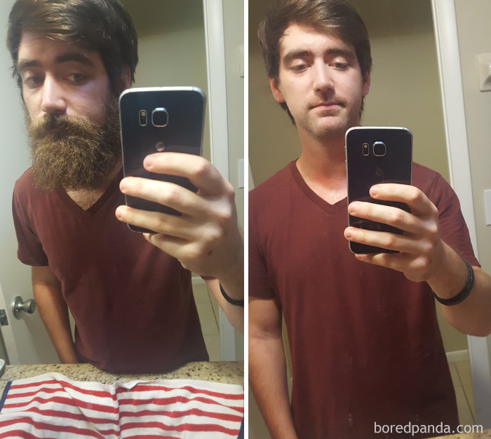 Мужчина после того как сбрил бороду
