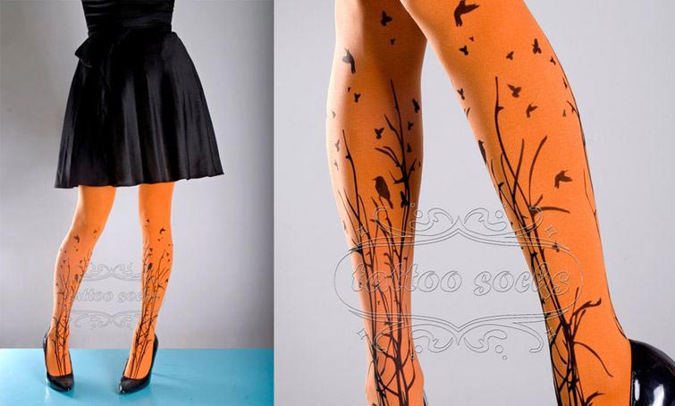 тату колготки, колготки с татуировками, колготки с эффектом татуировки