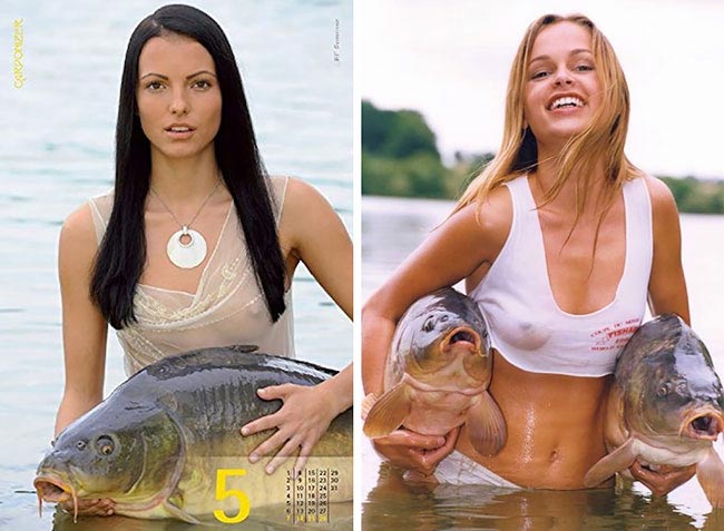 Carponizer, девушки и карпы, девушки держат карпов