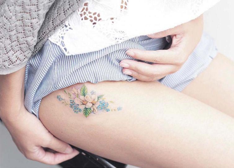 Мини Лау, Mini Lau, нежные татуировки, татуировки пастельных цветов