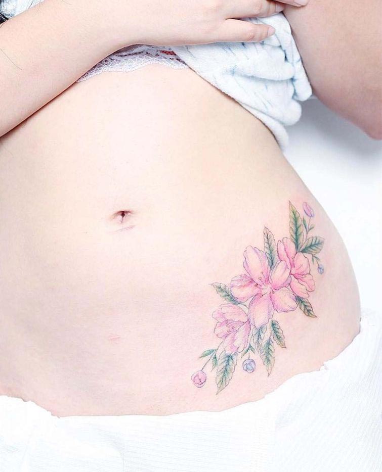 Мини Лау, Mini Lau, нежные татуировки, татуировки пастельных цветов