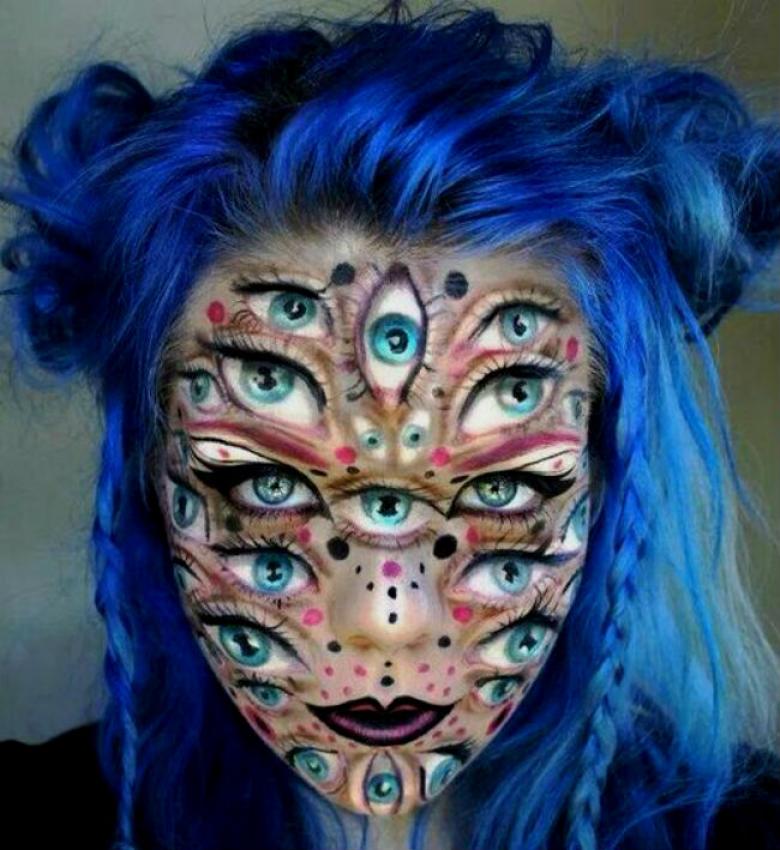 жуткий макияж, страшный макияж, пугающий макияж