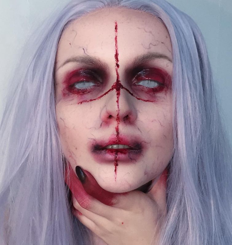 жуткий макияж, страшный макияж, пугающий макияж