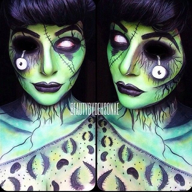 жуткий макияж, страшный макияж, пугающий макияж