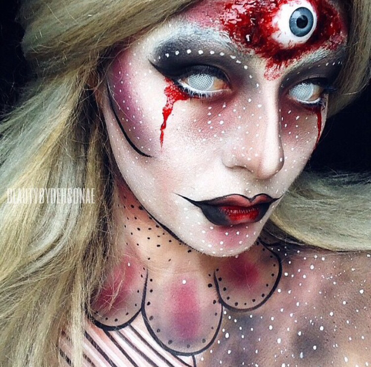 жуткий макияж, страшный макияж, пугающий макияж