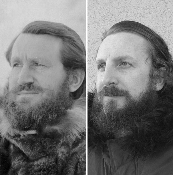 люди воссоздали фотографии своих бабушек и дедушек, внуки воссоздали фотографии своих бабушек и дедушек