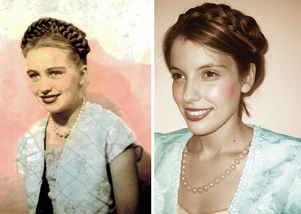 люди воссоздали фотографии своих бабушек и дедушек, внуки воссоздали фотографии своих бабушек и дедушек