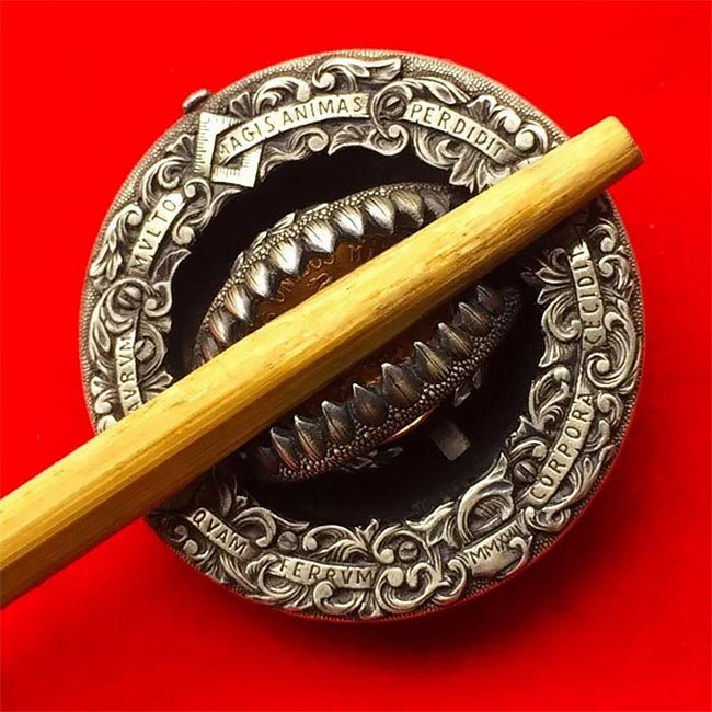 Российский умелец создал серебряный доллар-ловушку, который реально кусается доллар-ловушка, ловушка из доллара, доллар кусается, доллар с зубами