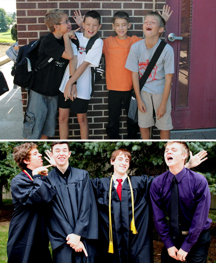 Друзья воссоздают свои детские фото, друзья тогда и сейчас