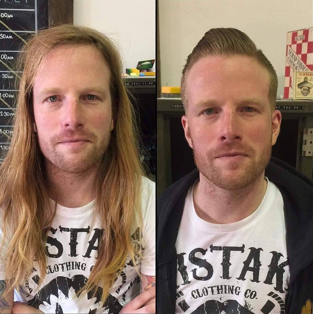 парни состригли длинные волосы, мужчины до и после стрижки, мужчины преобразившиеся после стрижки 