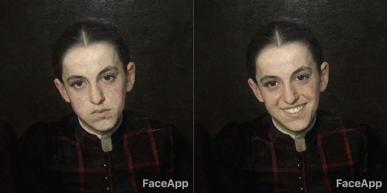 добавил картинам улыбки, добавил статуям улыбку, 