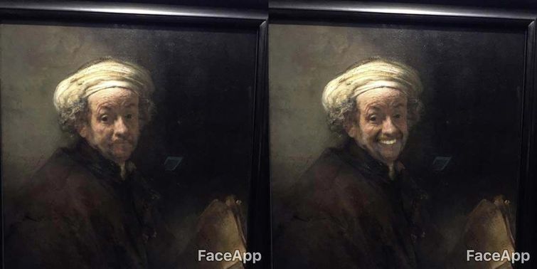 добавил картинам улыбки, добавил статуям улыбку, 