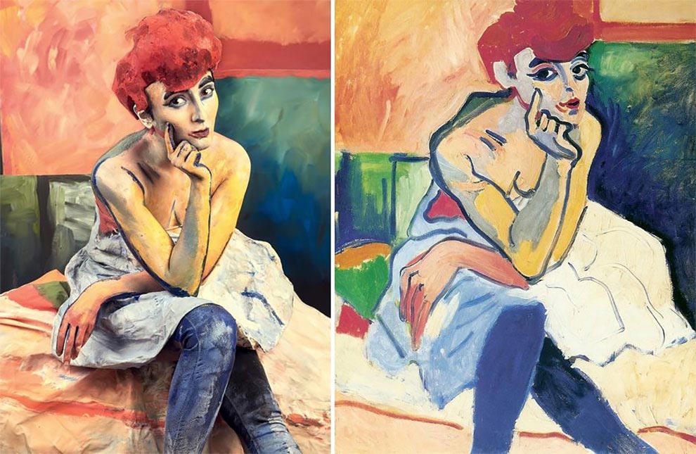 Модель воссоздает знаменитые картины только при помощи красок, не используя при этом фотошоп Into the canvas, фотограф Андрей Кеззин,модель Белла Григорянц