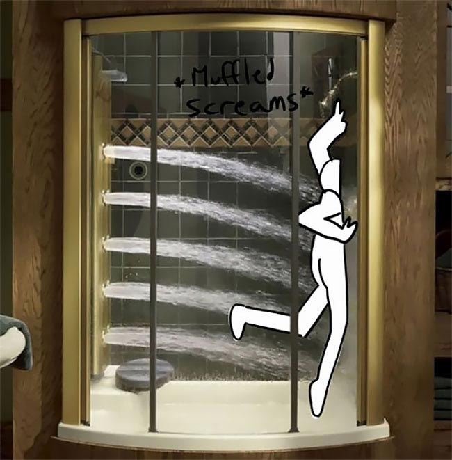 При помощи смешных иллюстраций художник показал насколько нелепы и неудобны роскошные души для богачей смешные иллюстрации души для богачей, нелепые души для богачей