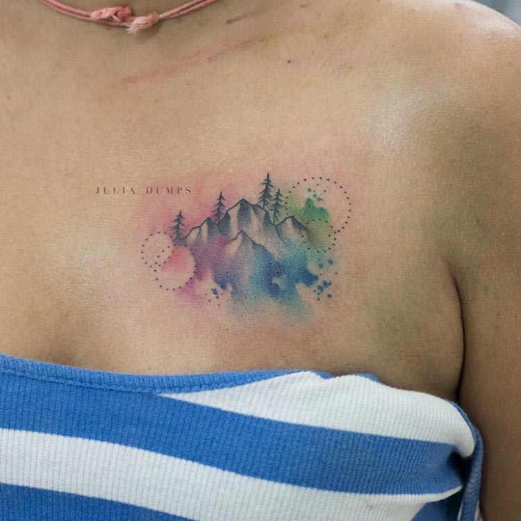 акварельные татуировки, тату в стиле акварель