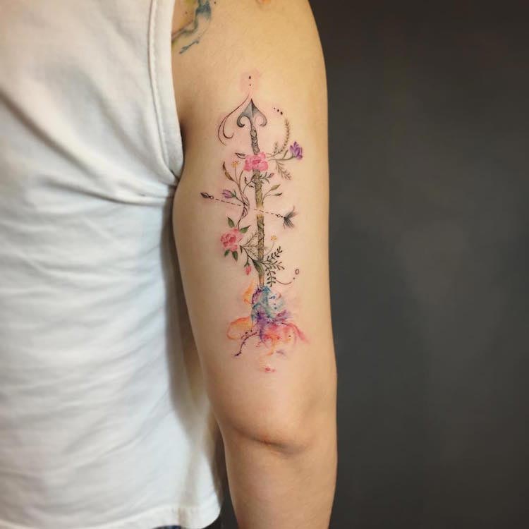 акварельные татуировки, тату в стиле акварель
