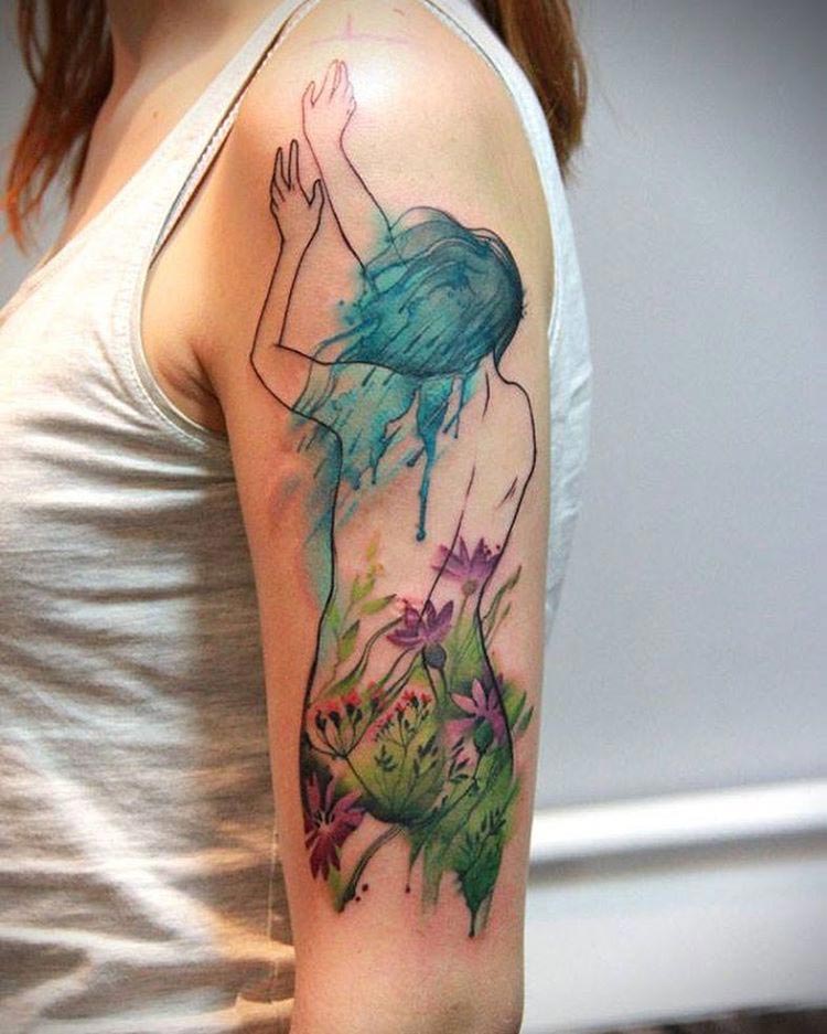 акварельные татуировки, тату в стиле акварель