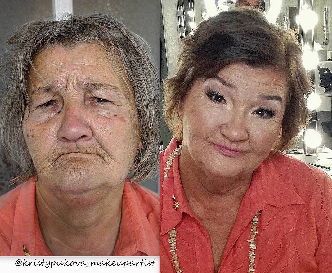 Операции после 70 лет. Грим старухи до и после. Макияж для пожилых женщин до и после. Макияж бабушки до и после.