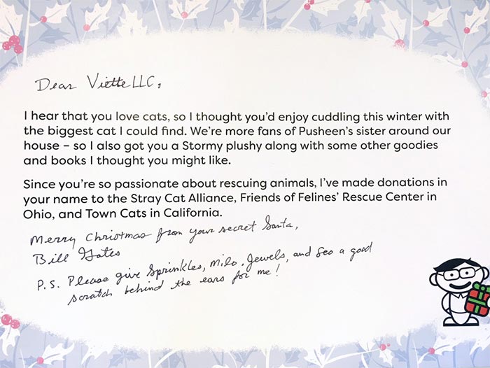 секретный санта билл гейтс, тайный санта билл гейтс, бил гейтс подарки на рождество, билл гейтс пушин