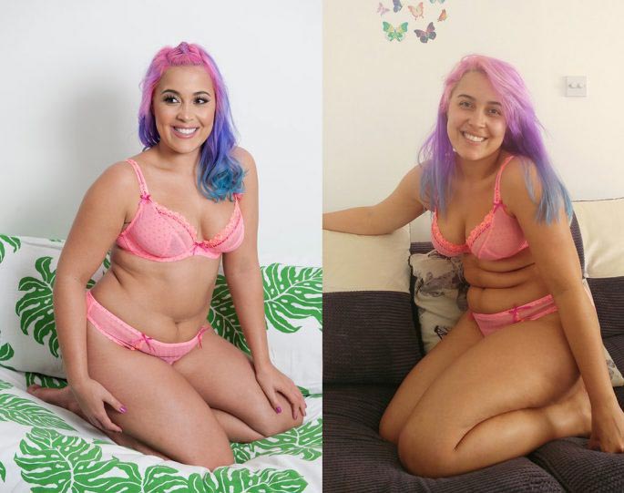 Модель нижнего белья показала свои реальные фотографии без фотошопа, воссоздав их у себя дома Меган Джейн Крэбб, Megan Jayne Crabbe, реальные фотографии модель нижнего белья, модель воссоздала фотографии у себя дома